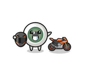 cute eyeball cartoon as a motorcycle racer
