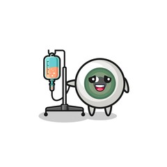 cute eyeball character standing with infusion pole