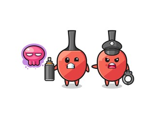 table tennis racket cartoon doing vandalism and caught by the police