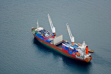 Cargo Ship at Inuit Village of Kangirsuk Nunavik Quebec Canada