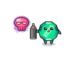 emerald gemstone cartoon make a graffiti with a spray paint