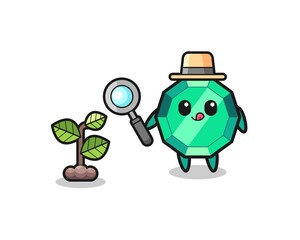 cute emerald gemstone herbalist researching a plants