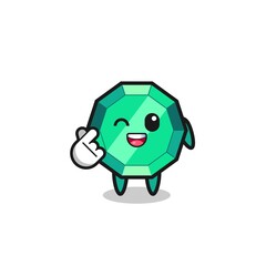 emerald gemstone character doing Korean finger heart