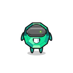 cute emerald gemstone using VR headset