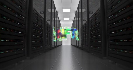 NFT Digital Artwork Symbol In Futuristic Modern Datacenter. NFT Technology Art Related 4K 3D Concept. - Powered by Adobe
