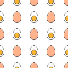 Eggs Seamless Pattern On A White Background. Chicken Eggs Icon Theme Vector Illustration
