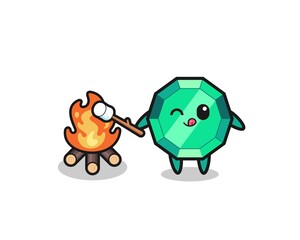 emerald gemstone character is burning marshmallow