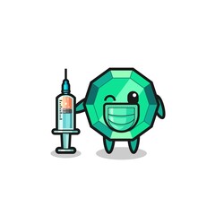 emerald gemstone mascot as vaccinator