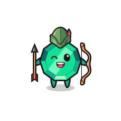 emerald gemstone cartoon as medieval archer mascot