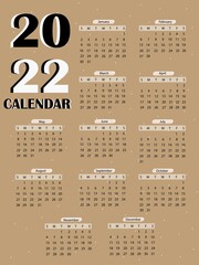 Illustration vector twelve month of 2022 year calendar with craft style and small white dot.