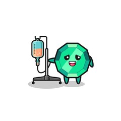 cute emerald gemstone character standing with infusion pole