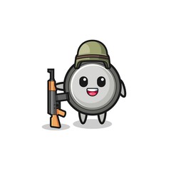 cute button cell mascot as a soldier