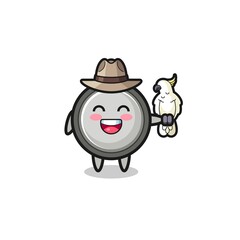 Obraz premium button cell zookeeper mascot with a parrot