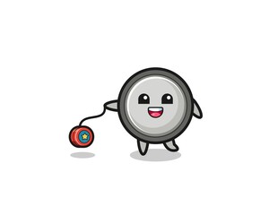 cartoon of cute button cell playing a yoyo