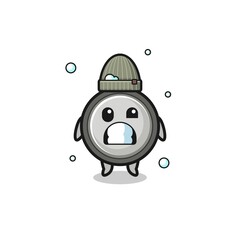 cute cartoon button cell with shivering expression