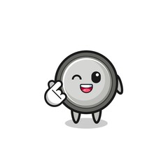 button cell character doing Korean finger heart