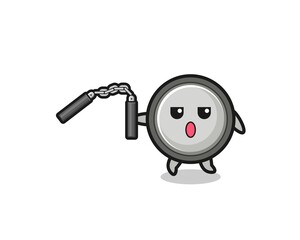 cartoon of button cell using nunchaku