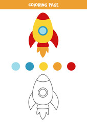 Color cute cartoon rocket. Worksheet for kids.