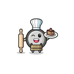 button cell as pastry chef mascot hold rolling pin