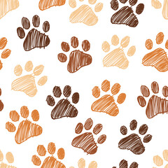 Paws scribble doodle seamless pattern. Digital Illustration Background.