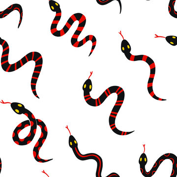 Coral Snake Doodle Seamless Pattern. Digital Illustration Background