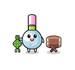 Fototapeta premium cotton bud muslim character are celebrating Eid Al Fitr