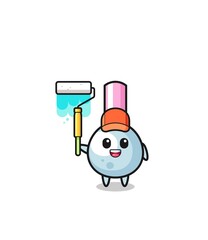 the cotton bud painter mascot with a paint roller