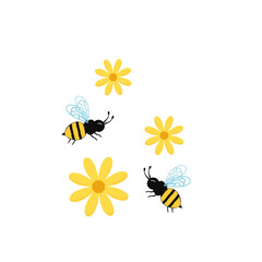 Bee cartoons and flowers vector.