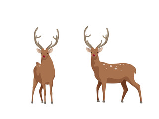 Naklejka na ściany i meble A set of two deer for your design. Deer spotted brown isolated on white background.