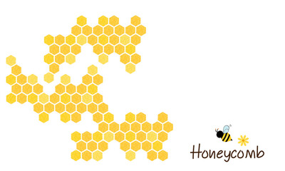 Background with honeycombs and bee cartoons vector.