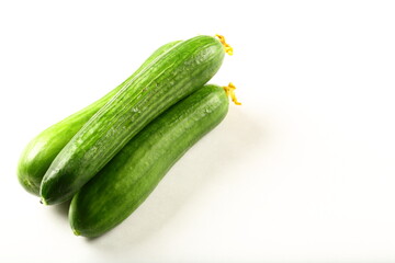 Fresh harvested raw green salad cucumbers.