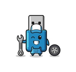 the flash drive usb character as a mechanic mascot
