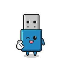 flash drive usb character doing Korean finger heart
