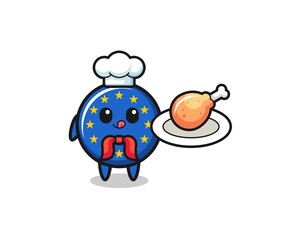 euro flag fried chicken chef cartoon character