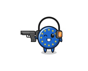 illustration of euro flag cartoon doing shooting range