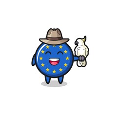 euro flag zookeeper mascot with a parrot