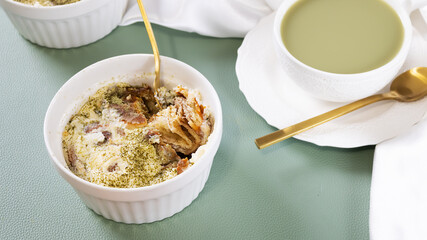 Cinnamon buns. Ricotta cream, cinnamon and matcha tea