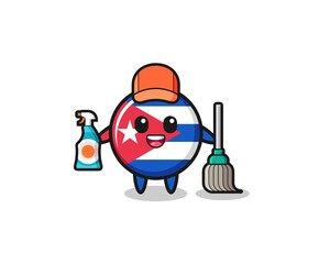 cute cuba flag character as cleaning services mascot