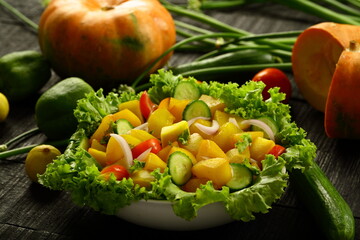 Healthy vegan diet eating- homemade delicious organic pumpkin salad.