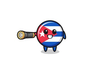 cuba flag mascot holding flashlight