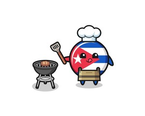 cuba flag barbeque chef with a grill
