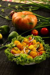 Fototapeta na wymiar Healthy vegan diet eating- homemade delicious organic pumpkin salad.