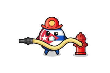 cuba flag cartoon as firefighter mascot with water hose