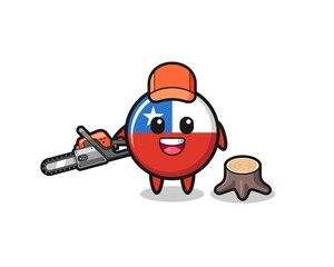 chile flag lumberjack character holding a chainsaw