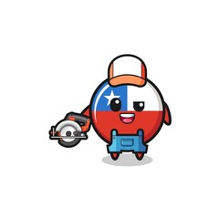 Obraz premium the woodworker chile flag mascot holding a circular saw