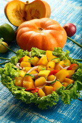 Delicious vegetarian diet meal appetizer. fresh harvested organic pumpkin salad.