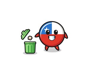 illustration of the chile flag throwing garbage in the trash can