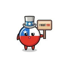 chile flag cartoon as uncle Sam holding the banner I want you