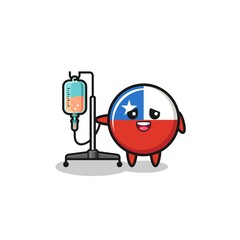cute chile flag character standing with infusion pole
