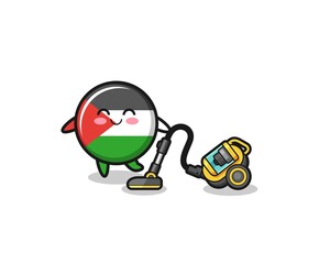 cute palestine flag holding vacuum cleaner illustration